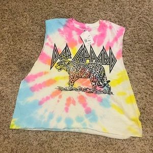 NWT Def Leopard tie dye band muscle tee size M/L